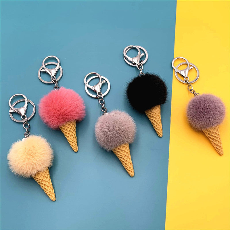 Wholesale Cartoon Fruit Keychain Ice Cream Cone Plush Car Keychain